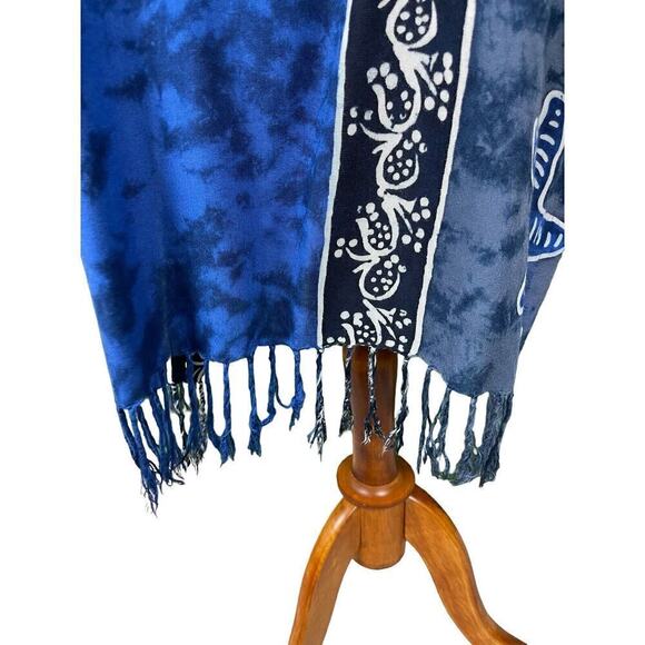 Rain Resort Wear Beach Cover-Up Size Medium Blue + Black with Fringe - Picture 10 of 10